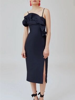 KEEPSAKE the Label Navy Ruffle-Detail Midi Dress